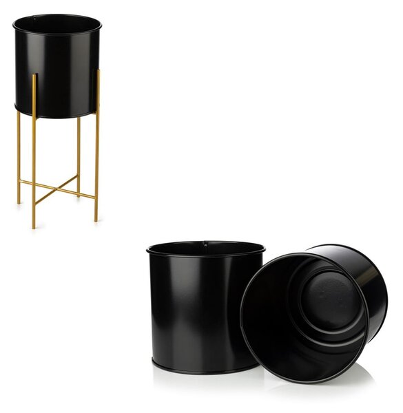 KOVOVÝ KVETINÁČ SO STOJANOM GLAMOUR 55X24 CM ČIERNA/ZLATÁ