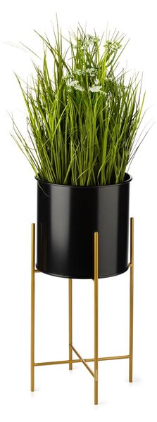 KOVOVÝ KVETINÁČ SO STOJANOM GLAMOUR 55X24 CM ČIERNA/ZLATÁ