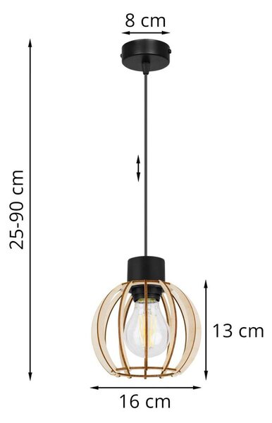 Závesné svietidlo Timber 8, 1x drevené tienidlo