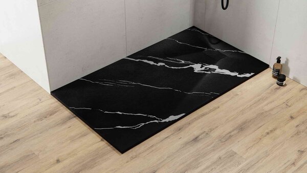 Besco Obdĺžniková sprchová vanička z SMC kompozitu VEXO MARBLE BLACK R 100x80 (120x80, 120-180x90)