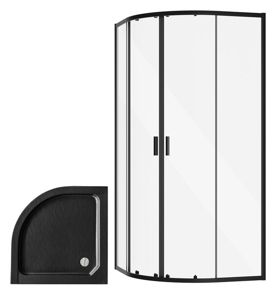 Besco Štvrťkruhový sprchovací kút ZARYA BLACK HR 80x80 (90x90) + vanička ALEX SE čierna BESCO-Rozmery: 80x80