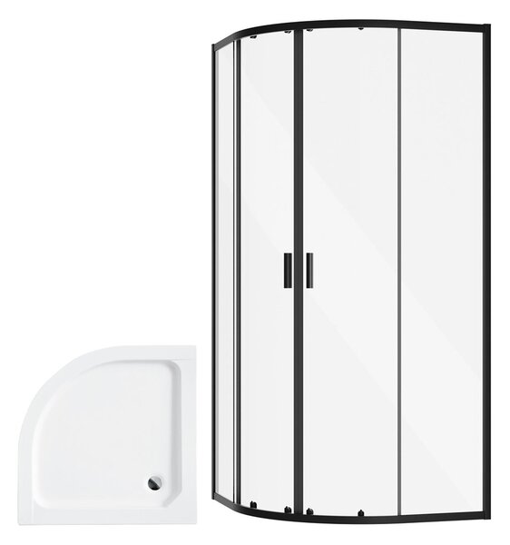 Besco Štvrťkruhový sprchový kút ZARYA BLACK HR 80x80 (90x90) + vanička ALEX biela BESCO-Rozmery: 80x80