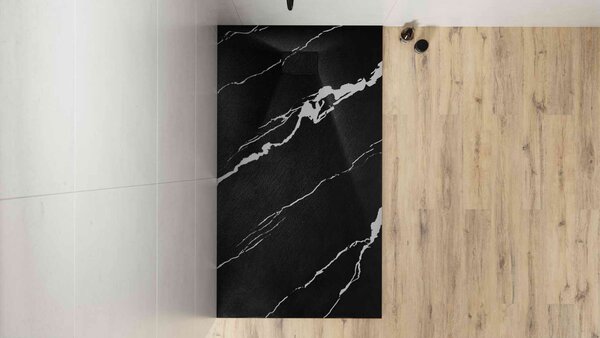 Besco Obdĺžniková sprchová vanička z SMC kompozitu VEXO MARBLE BLACK R 100x80 (120x80, 120-180x90)