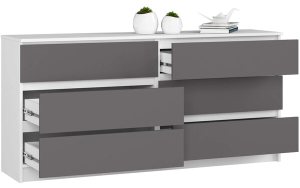 Ak furniture Komoda Kuba 160 cm 6 zásuviek biela/grafitová