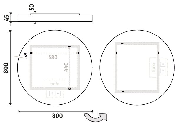 Nimco Biele LED zrkadlo pr. 800 s dvoma dotykovými senzormi - ZPB 31002RVX-05