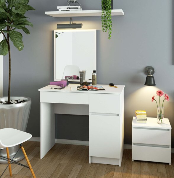 Ak furniture Kozmetický stolík so zrkadlom P-2 II 90x50 cm biely pravý