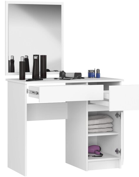 Ak furniture Kozmetický stolík so zrkadlom P-2 II 90x50 cm biely pravý