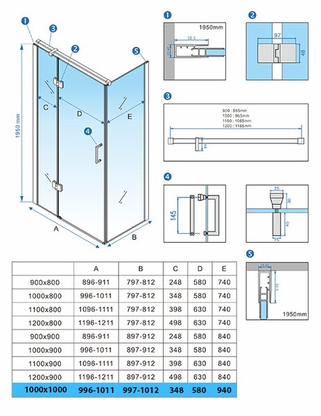 BPS-koupelny Štvorcový sprchovací kút ZES KZ01D BL 100x100 čierny/transparent - bez vaničky