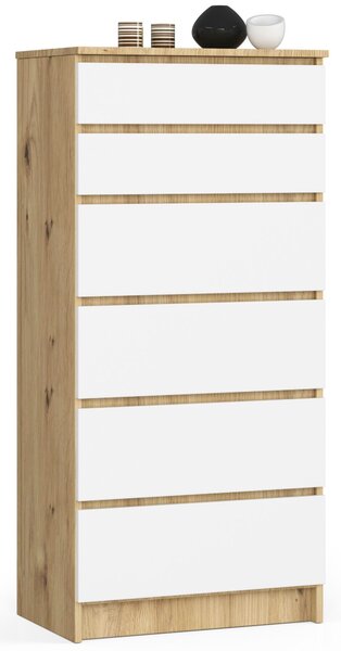Ak furniture Komoda Kuba 60 cm - 6 zásuviek dub artisan/biela