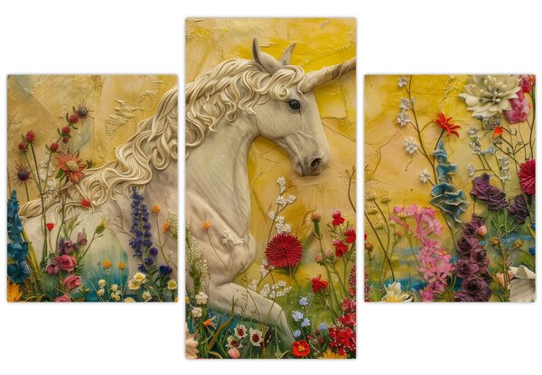 Obraz - Jednorožec s kvetinami (90x60 cm)