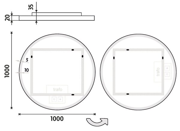 Nimco Biele okrúhle LED zrkadlo priem. 1000 mm s dvoma dotykovými senzormi - ZPB 28004RVX-05
