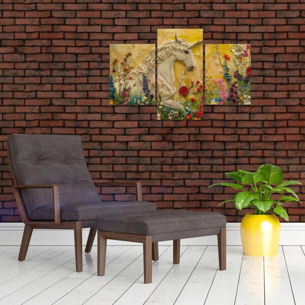 Obraz - Jednorožec s kvetinami (90x60 cm)
