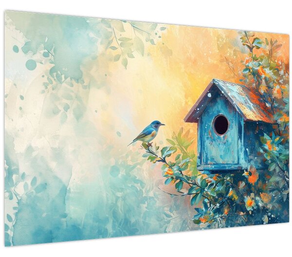Obraz - Vtáčia búdka, akvarel (90x60 cm)