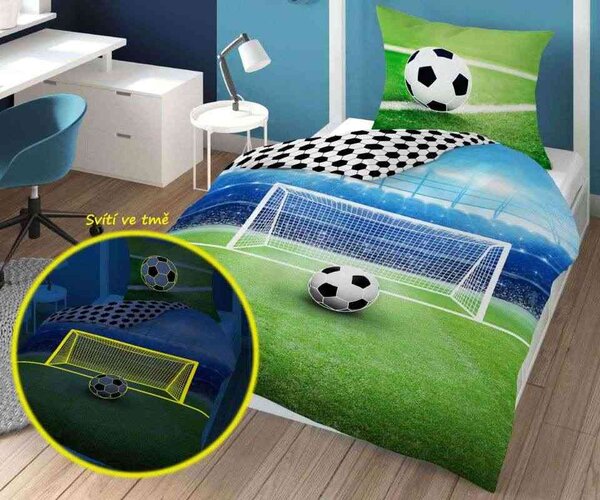 DETEXPOL Svietiace obliečky Futbal aréna Bavlna, 140/200, 70/80 cm