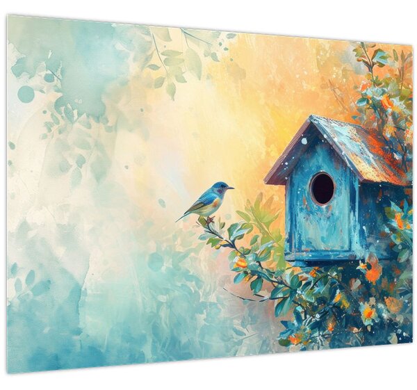 Obraz - Vtáčia búdka, akvarel (70x50 cm)