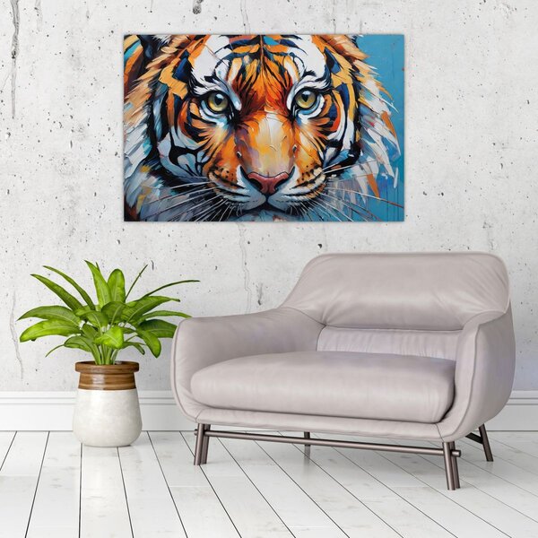 Obraz - Pohľad tigra, maľba (90x60 cm)