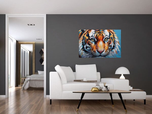 Obraz - Pohľad tigra, maľba (90x60 cm)