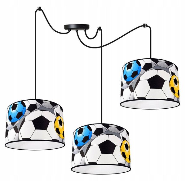 Detské závesné svietidlo Soccer Spider, 3x textilné tienidlo so vzorom, (výber z 2 farieb konštrukcie)