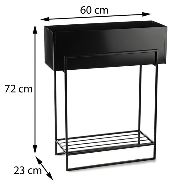KOVOVÝ KVETINÁČ SO STOJANOM RECT 72X23X60 CM ČIERNA