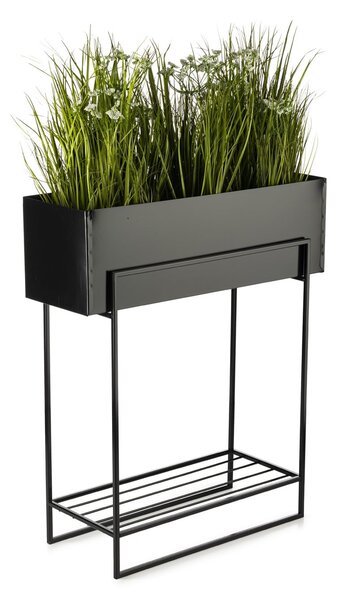 KOVOVÝ KVETINÁČ SO STOJANOM RECT 72X23X60 CM ČIERNA