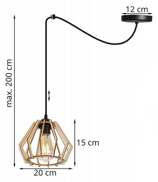 Závesné svietidlo Timber Spider, 1x drevené tienidlo