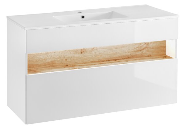 Comad Kúpeľňová skrinka pod umývadlo Bahama White 120 dub wotan/biela