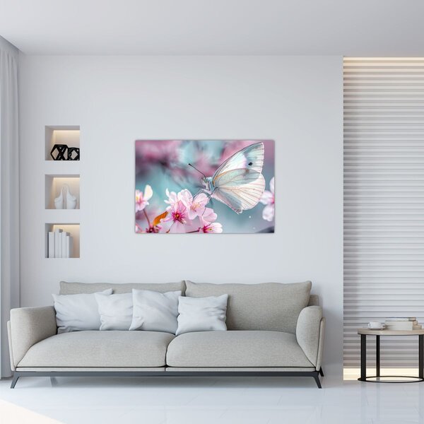 Obraz - Motýľ na čerešni (90x60 cm)