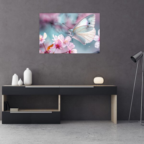 Obraz - Motýľ na čerešni (90x60 cm)