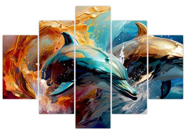 Obraz - Maľba delfínov (150x105 cm)