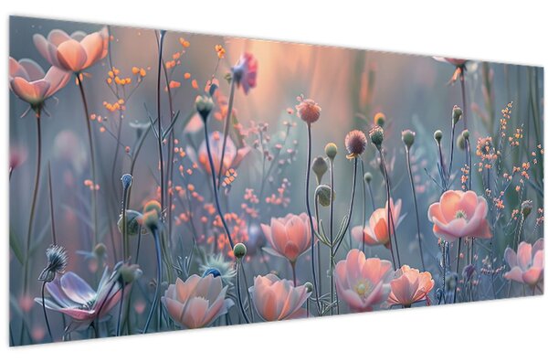 Obraz - Kvety v pastelových farbách (120x50 cm)