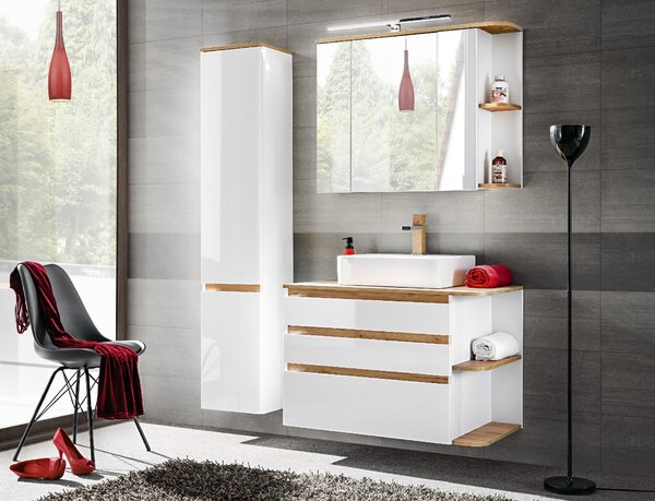 Comad Zrkadlová skrinka bez osvetlenia Platinum 90 biela/zlatý dub craft