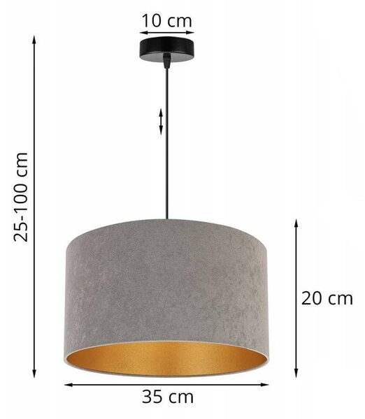 Závesné svietidlo Mediolan, 1x šedé/zlaté textilné tienidlo, (fi 35cm)