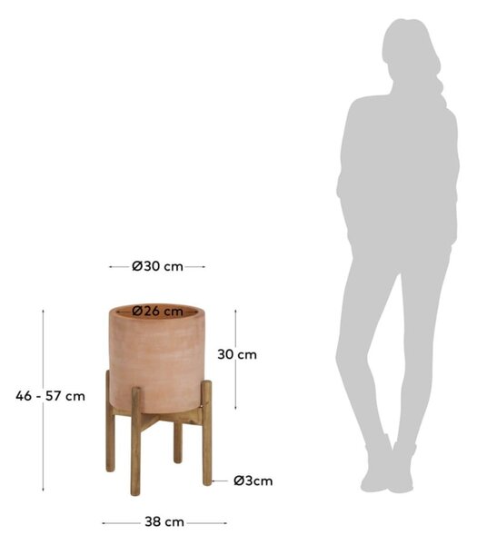 Terakotový kvetináč na drevenom podstavci Kave Home Dalva, ⌀ 30 cm