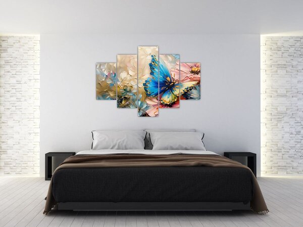 Obraz - Maľba kvetov a motýľov (150x105 cm)