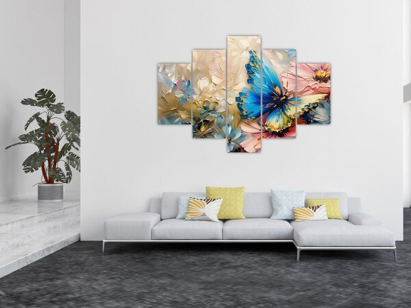 Obraz - Maľba kvetov a motýľov (150x105 cm)