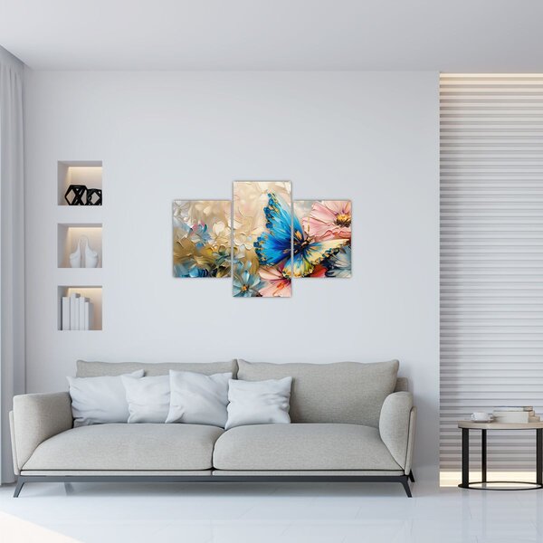 Obraz - Maľba kvetov a motýľov (90x60 cm)