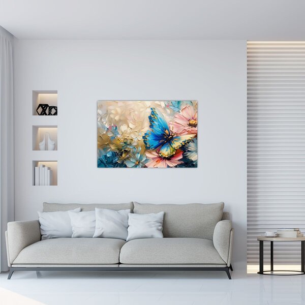 Obraz - Maľba kvetov a motýľov (90x60 cm)