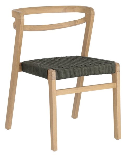 Záhradná stolička z eukalyptového dreva s tmavozeleným výpletom Kave Home Ezilda