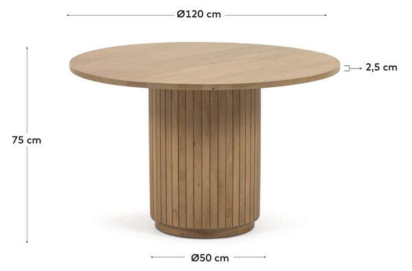 MUZZA Jedálenský stôl licia Ø 120 cm prírodný