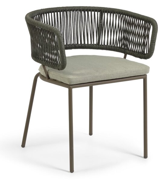 Záhradná stolička s oceľovou konštrukciou a zeleným výpletom Kave Home Nadin