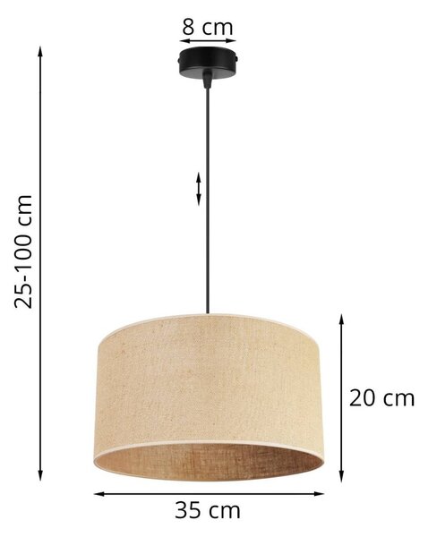 Závesné svietidlo Juta, 1x jutové tienidlo, (výber z 2 farieb konštrukcie), (fi 35cm)