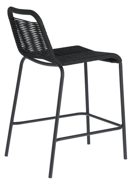 Čierna barová stolička s oceľovou konštrukciou Kave Home Glenville, výška 62 cm