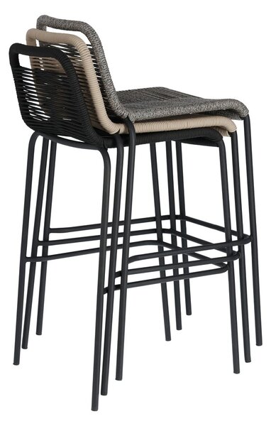 Čierna barová stolička s oceľovou konštrukciou Kave Home Glenville, výška 74 cm