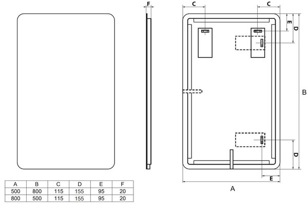 Comad Závesné zrkadlo s LED osvetlením Natura LED 50x80 cm s pohybovým senzorom