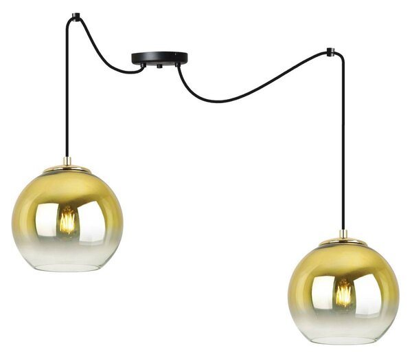 Závesné svietidlo Bergen Gold Spider, 2x zlaté/transparentné sklenené tienidlo (fi 15cm)
