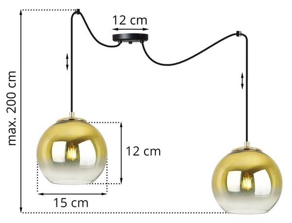 Závesné svietidlo Bergen Gold Spider, 2x zlaté/transparentné sklenené tienidlo (fi 15cm)