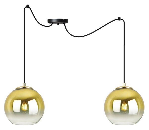 Závesné svietidlo Bergen Gold Spider, 2x zlaté/transparentné sklenené tienidlo (fi 15cm)