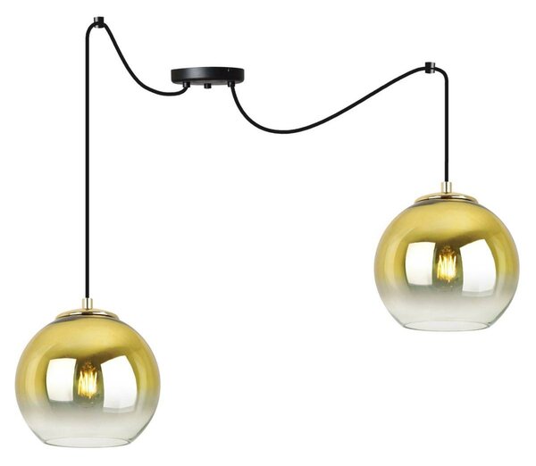 Závesné svietidlo Bergen Gold Spider, 2x zlaté/transparentné sklenené tienidlo (fi 15cm)