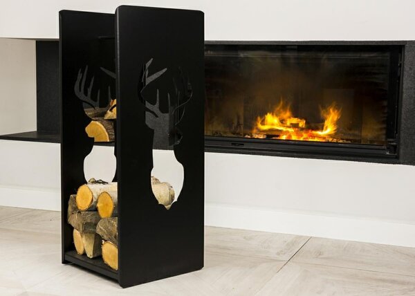 Kovový stojan na drevo Deer, 40x100 cm, čierna