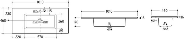 Comad Nábytkové keramické umývadlo GO 100/DP-8095, 101x46 cm, biela lesklá